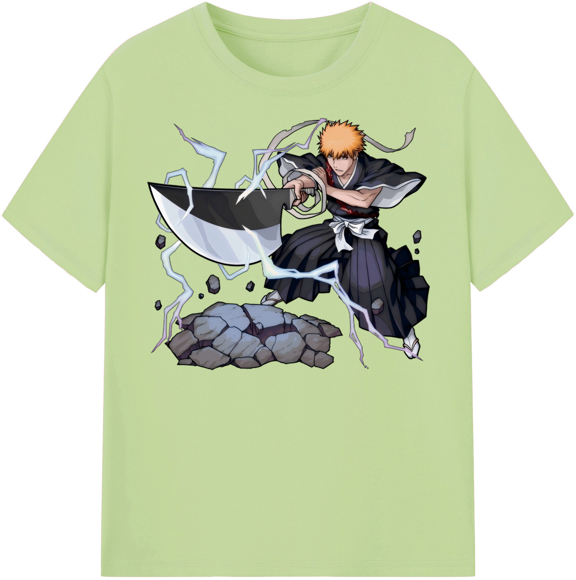 （画像用） ブリーチ 黒崎一護（くろさき いちご）BLEACH Kurosaki Ichigo 綿100％半袖Tシャツ（フロントプリント）